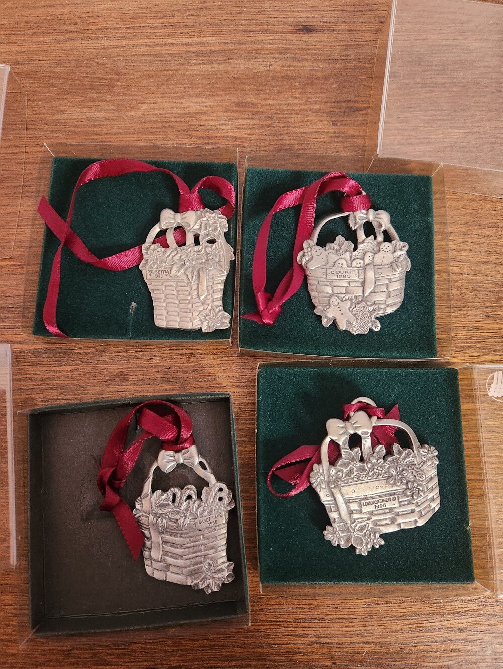 Longaberger Pewter (Silver Color)Basket Ornaments 1995 Commermorative Christmas